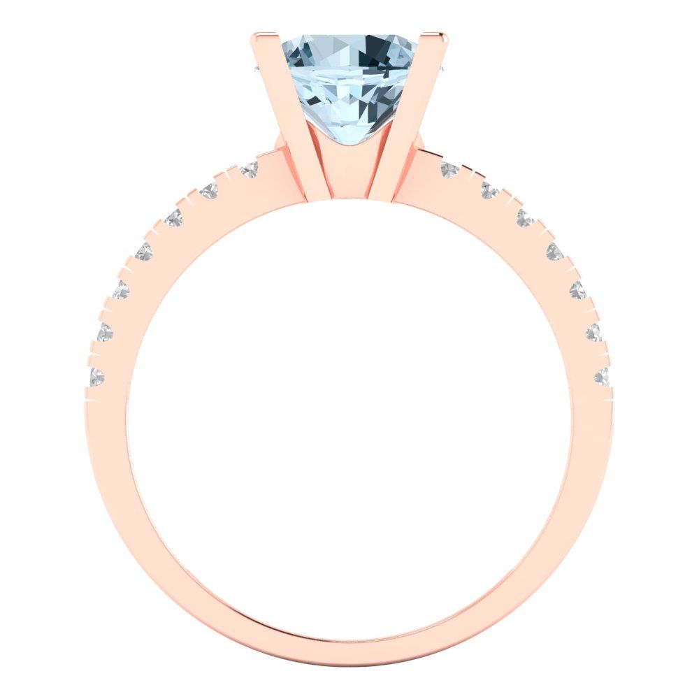 1.71 cttw Natural Aquamarine Solitaire with Zirconia Simulated Diamond Accents Engagement Ring - Solid Rose Gold (VVS1, Round Cut,7.5mm)