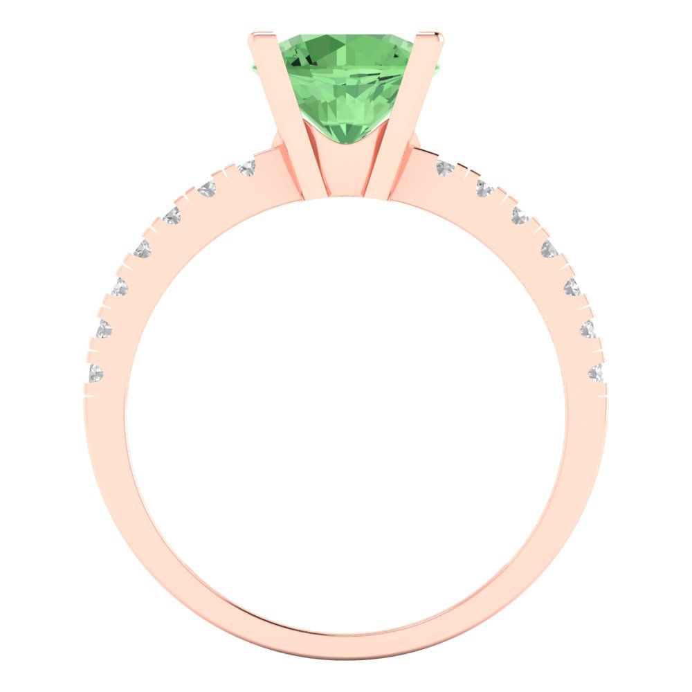 1.71 cttw Zirconia Simulated Green Diamond Solitaire with Zirconia Simulated Diamond Accents Engagement Ring - Solid Rose Gold (VVS1, Round Cut,7.5mm)