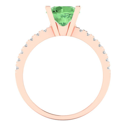 1.71 cttw Zirconia Simulated Green Diamond Solitaire with Zirconia Simulated Diamond Accents Engagement Ring - Solid Rose Gold (VVS1, Round Cut,7.5mm)