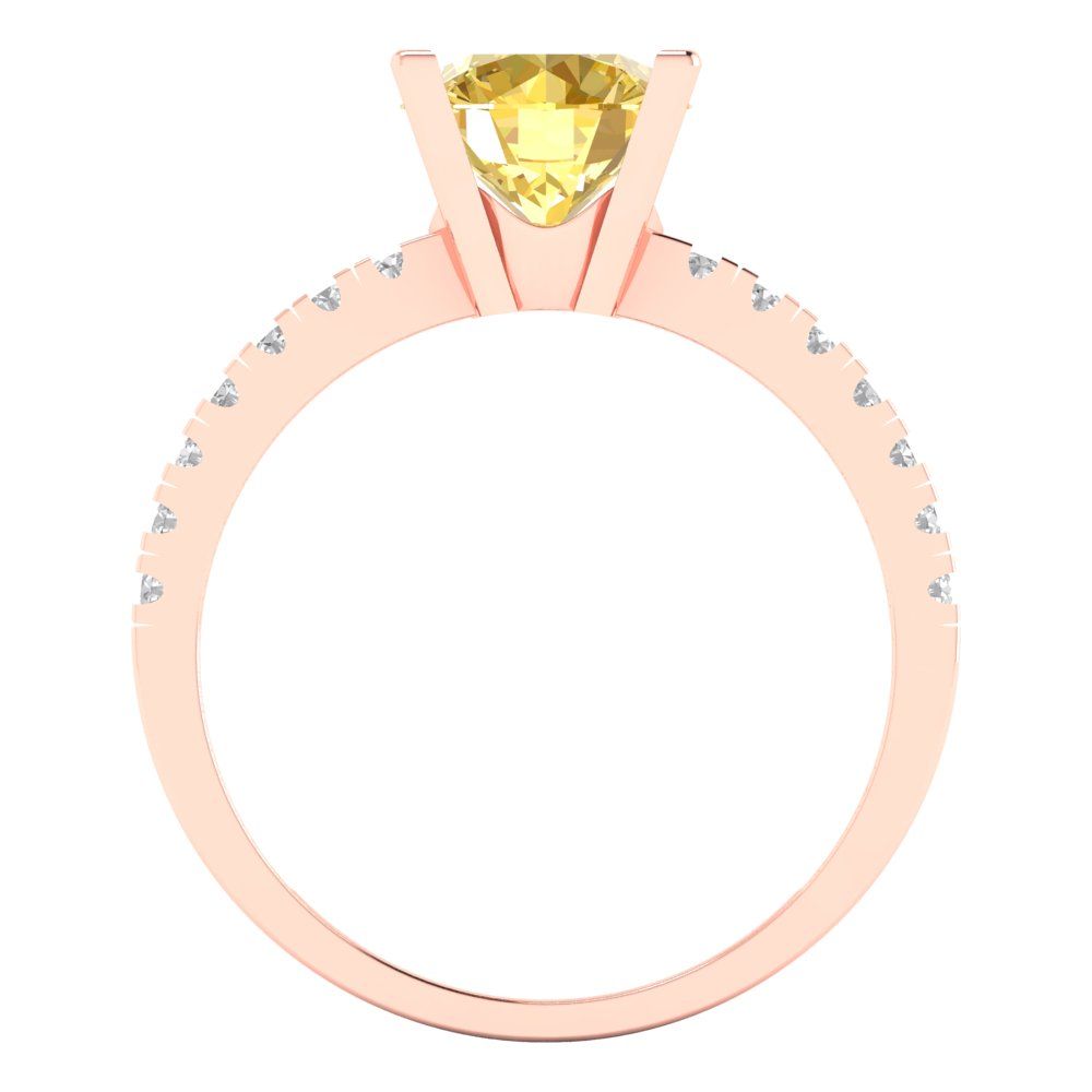 1.71 cttw Natural Citrine Solitaire with Zirconia Simulated Diamond Accents Engagement Ring - Solid Rose Gold (VVS1, Round Cut,7.5mm)