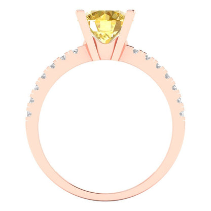 1.71 cttw Natural Citrine Solitaire with Zirconia Simulated Diamond Accents Engagement Ring - Solid Rose Gold (VVS1, Round Cut,7.5mm)
