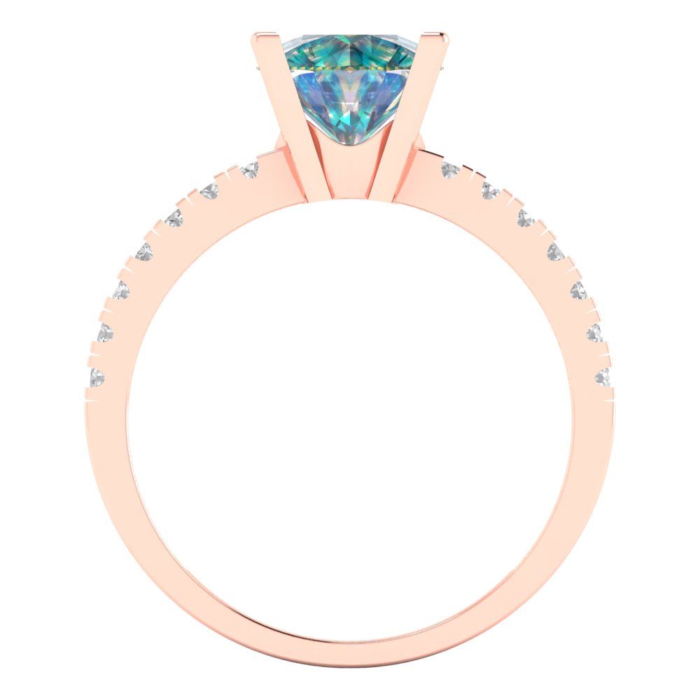 1.71 cttw Blue Moissanite Solitaire with Zirconia Simulated Diamond Accents Engagement Ring - Solid Rose Gold (VVS1, Round Cut,7.5mm)