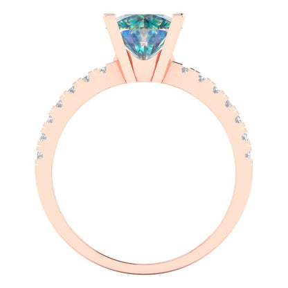 1.71 cttw Blue Moissanite Solitaire with Zirconia Simulated Diamond Accents Engagement Ring - Solid Rose Gold (VVS1, Round Cut,7.5mm)