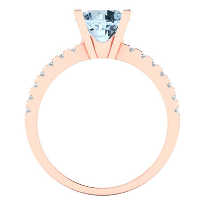 1.71 cttw Natural Sky Blue Topaz Solitaire with Zirconia Simulated Diamond Accents Engagement Ring - Solid Rose Gold (VVS1, Round Cut,7.5mm)