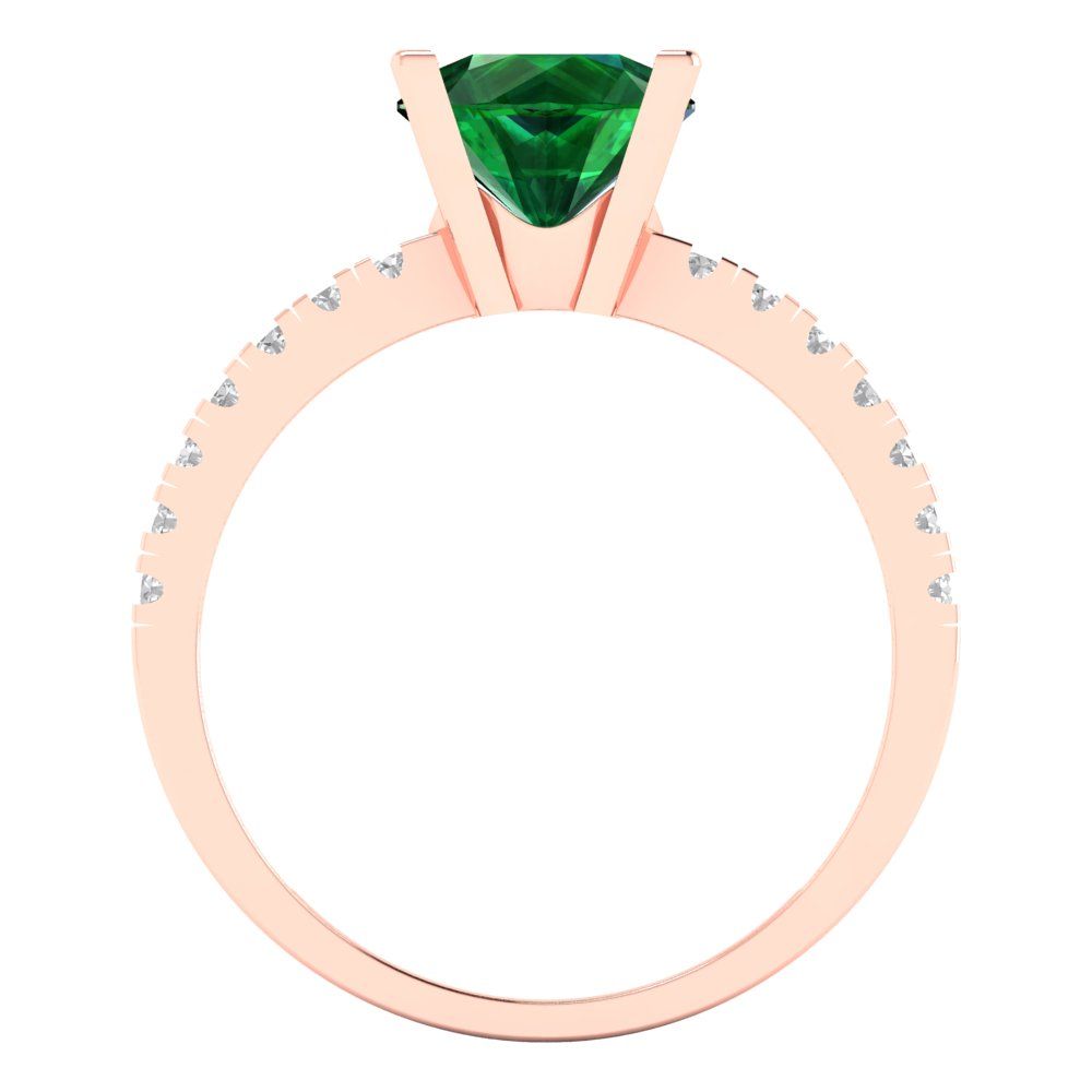1.71 cttw Simulated Emerald Solitaire with Zirconia Simulated Diamond Accents Engagement Ring - Solid Rose Gold (VVS1, Round Cut,7.5mm)