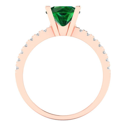 1.71 cttw Simulated Emerald Solitaire with Zirconia Simulated Diamond Accents Engagement Ring - Solid Rose Gold (VVS1, Round Cut,7.5mm)