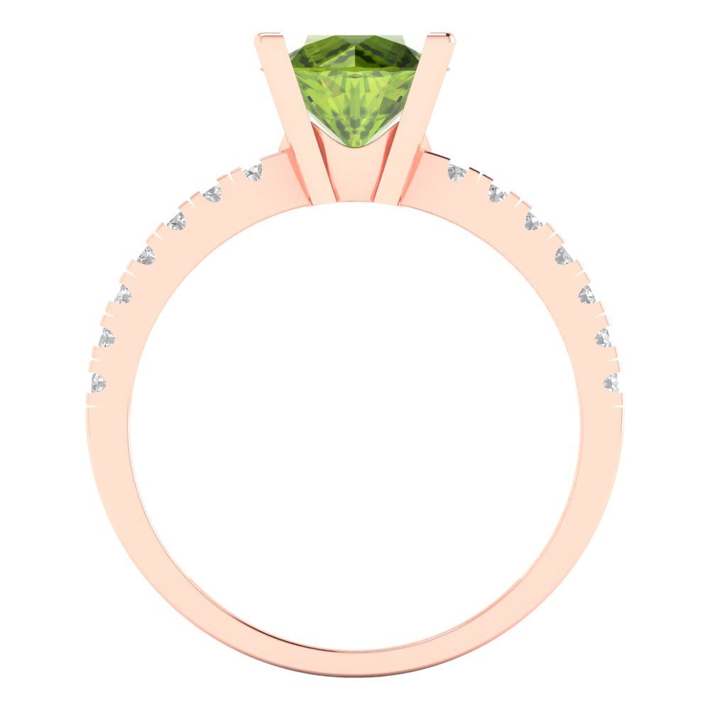 1.71 cttw Natural Peridot Solitaire with Zirconia Simulated Diamond Accents Engagement Ring - Solid Rose Gold (VVS1, Round Cut,7.5mm)