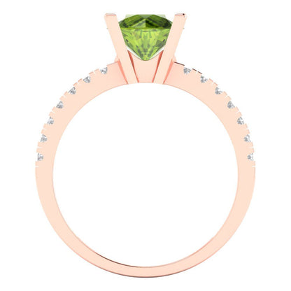 1.71 cttw Natural Peridot Solitaire with Zirconia Simulated Diamond Accents Engagement Ring - Solid Rose Gold (VVS1, Round Cut,7.5mm)
