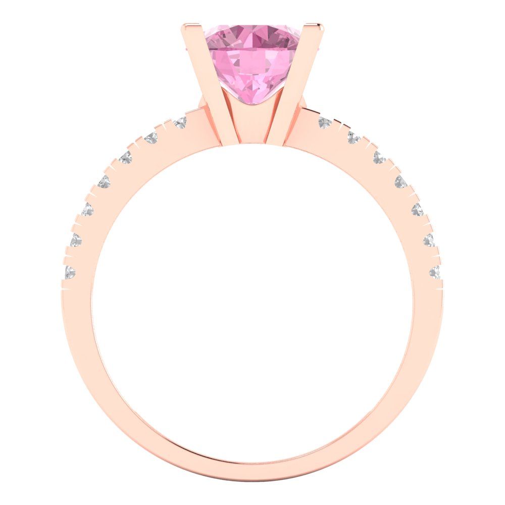 1.71 cttw Zirconia Simulated Pink Diamond Solitaire with Zirconia Simulated Diamond Accents Engagement Ring - Solid Gold (VVS1, Round Cut,7.5mm)