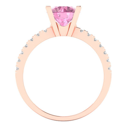 1.71 cttw Zirconia Simulated Pink Diamond Solitaire with Zirconia Simulated Diamond Accents Engagement Ring - Solid Gold (VVS1, Round Cut,7.5mm)