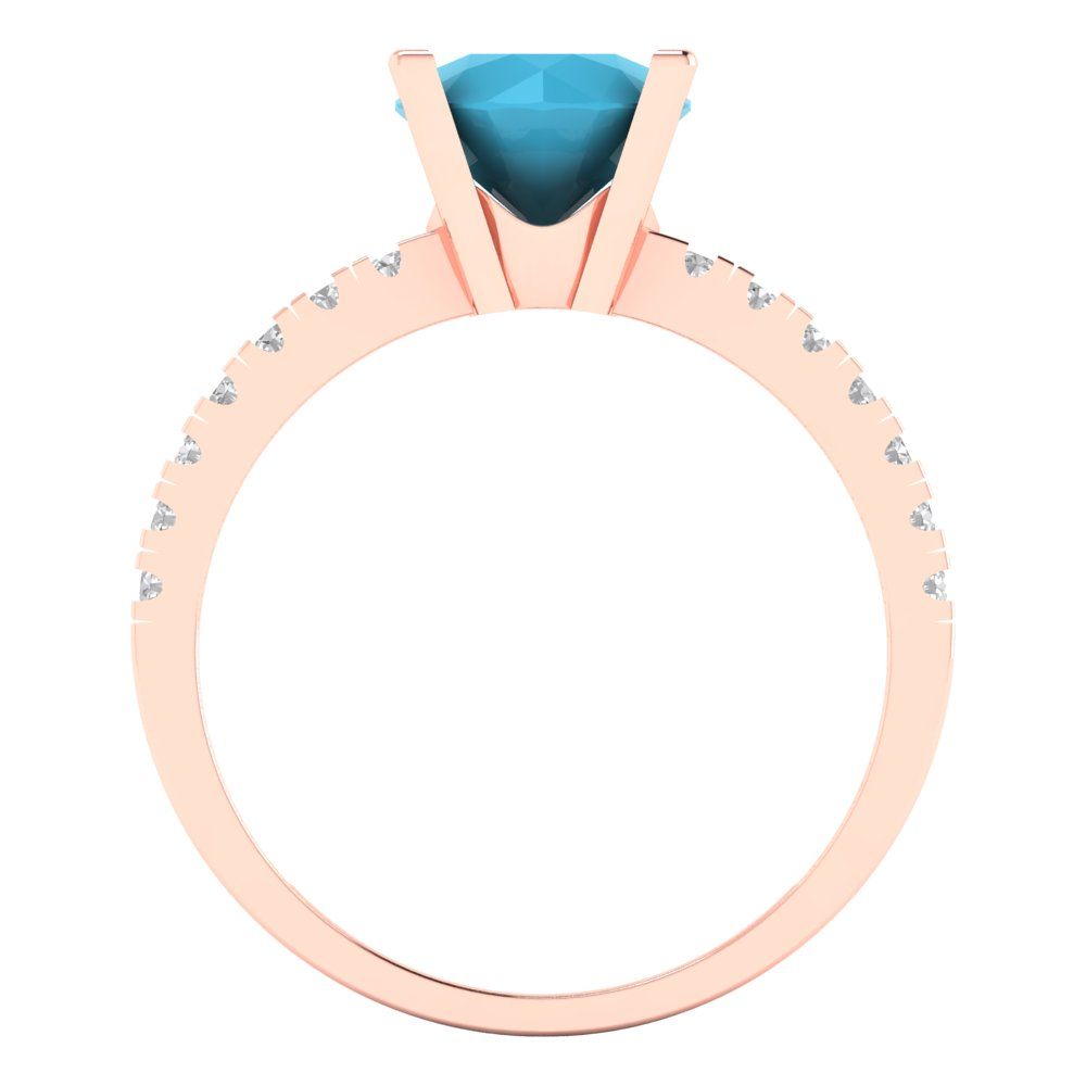 1.71 cttw Simulated Turquoise Solitaire with Zirconia Simulated Diamond Accents Engagement Ring - Solid Gold (Round Cut,7.5mm)