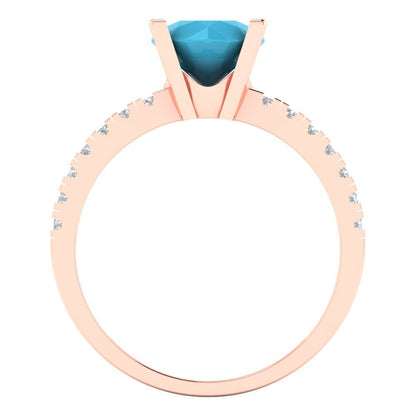 1.71 cttw Simulated Turquoise Solitaire with Zirconia Simulated Diamond Accents Engagement Ring - Solid Gold (Round Cut,7.5mm)