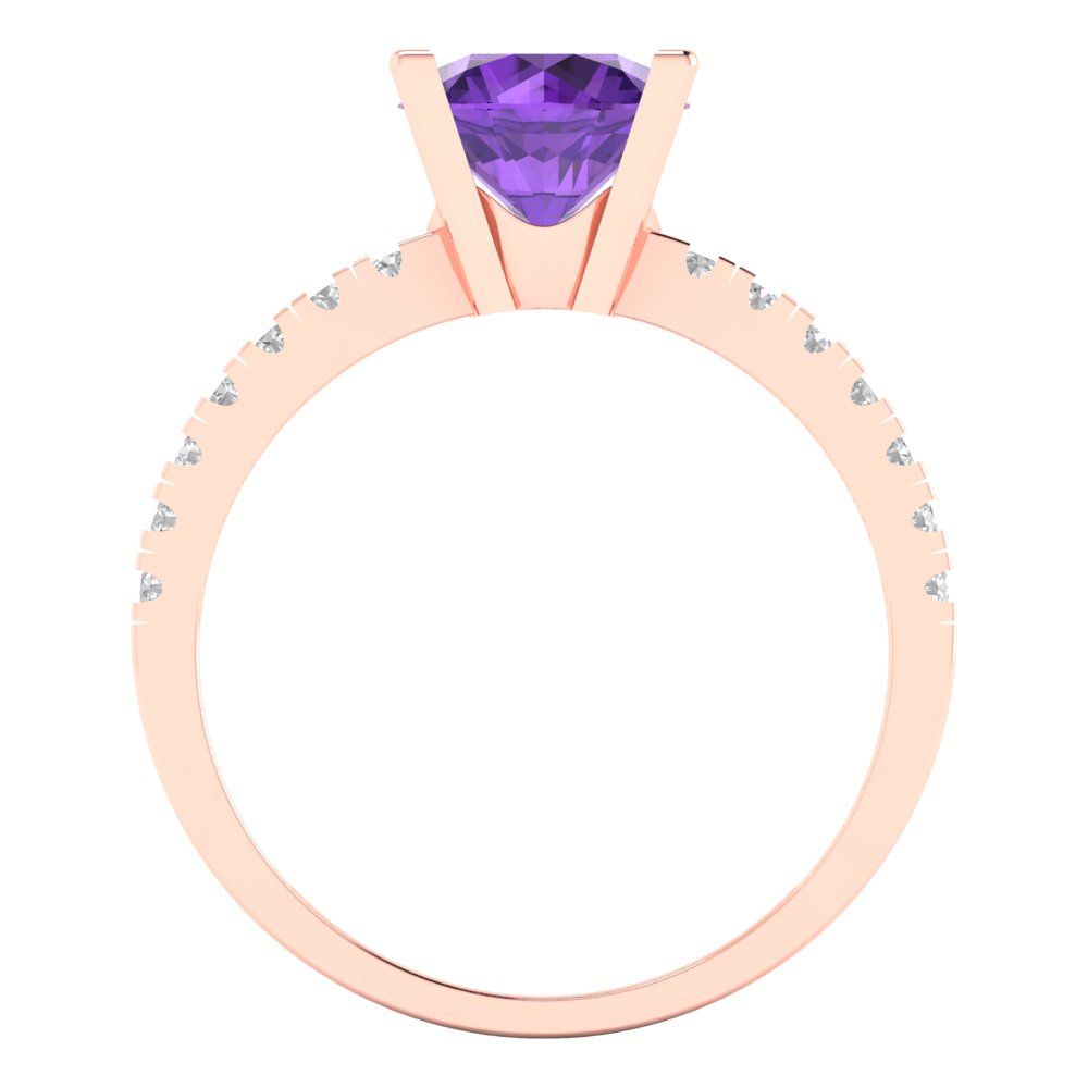 1.71 cttw Natural Amethyst Solitaire with Zirconia Simulated Diamond Accents Engagement Ring - Solid Rose Gold (VVS1, Round Cut,7.5mm)