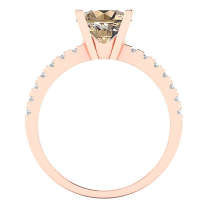 1.71 cttw Yellow Moissanite Solitaire with Zirconia Simulated Diamond Accents Engagement Ring - Solid Rose Gold (VVS1, Round Cut,7.5mm)
