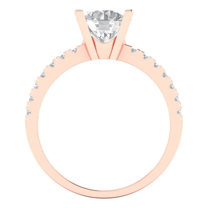 1.71 cttw Moissanite Solitaire with Zirconia Simulated Diamond Accents Engagement Ring - Solid Rose Gold (VVS1, Round Cut,7.5mm)