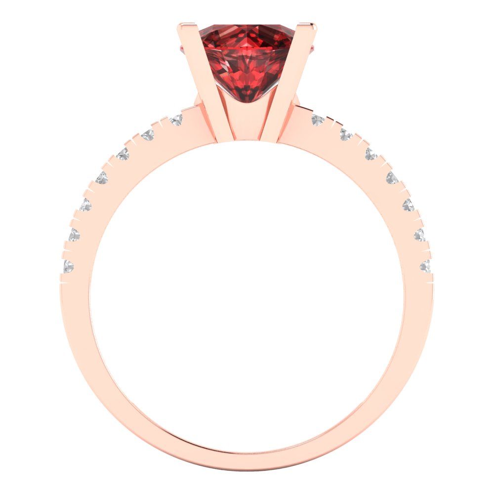 1.71 cttw Natural Garnet Solitaire with Zirconia Simulated Diamond Accents Engagement Ring - Solid Rose Gold (VVS1, Round Cut,7.5mm)