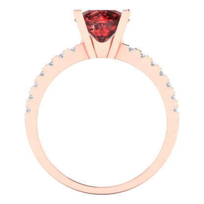 1.71 cttw Natural Garnet Solitaire with Zirconia Simulated Diamond Accents Engagement Ring - Solid Rose Gold (VVS1, Round Cut,7.5mm)