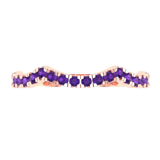 0.36 cttw Natural Amethyst Round Cut Rose Gold Eternity Wedding Band
