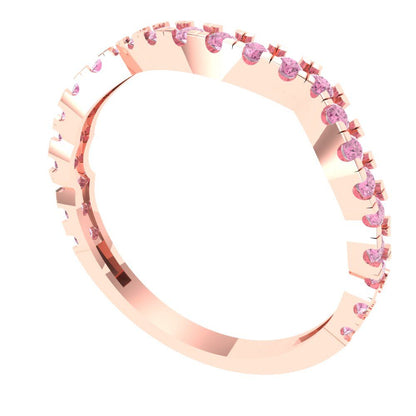 0.36 cttw Simulated Pink Diamond Round Cut Rose Gold Eternity Wedding Band