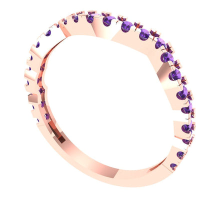 0.36 cttw Natural Amethyst Round Cut Rose Gold Eternity Wedding Band