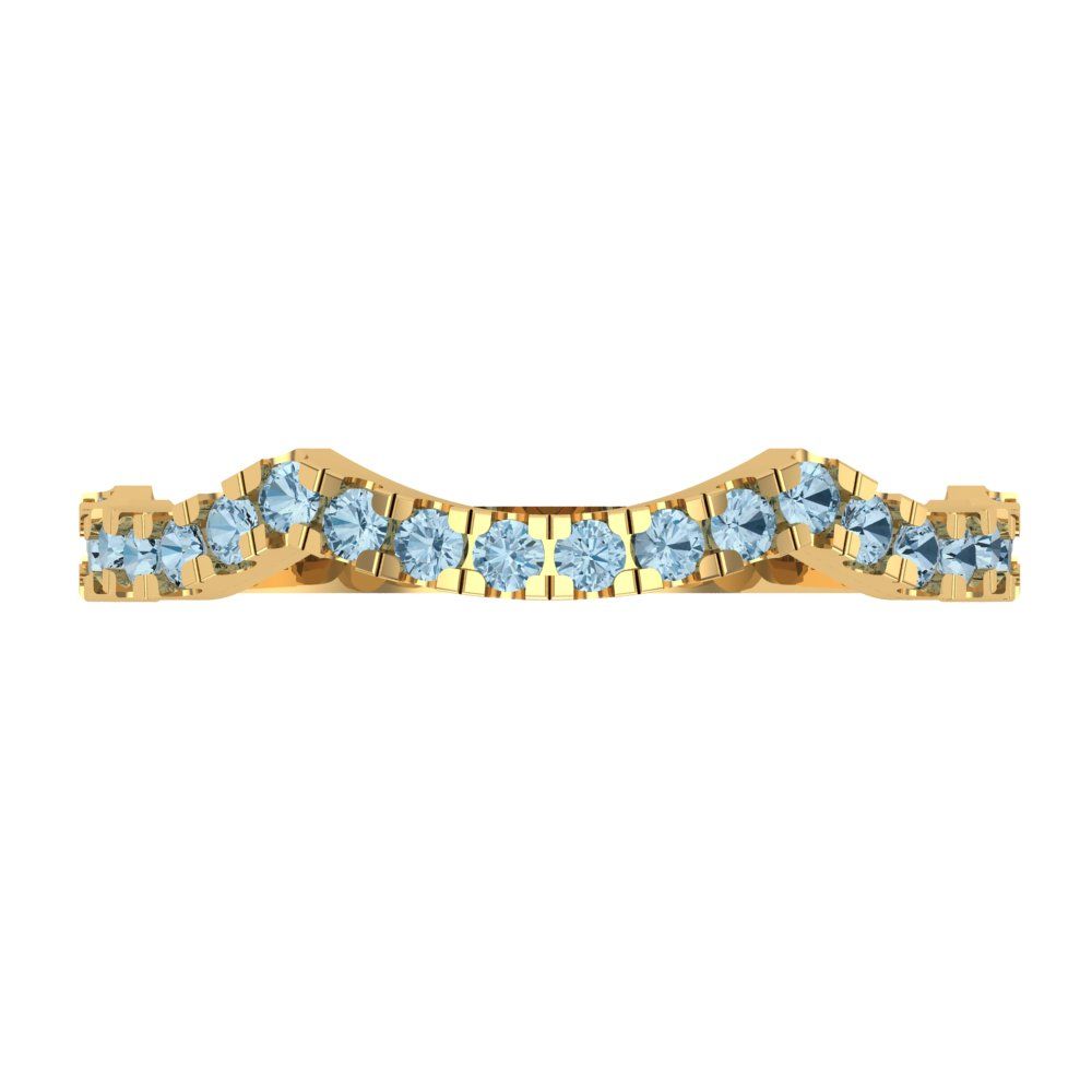 0.36 cttw Natural Swiss Blue Topaz Round Cut Yellow Gold Eternity Wedding Band