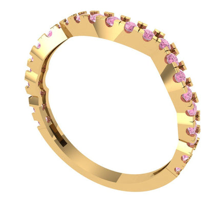 0.36 cttw Simulated Pink Diamond Round Cut Yellow Gold Eternity Wedding Band