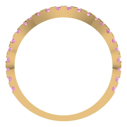 0.36 cttw Simulated Pink Diamond Round Cut Yellow Gold Eternity Wedding Band