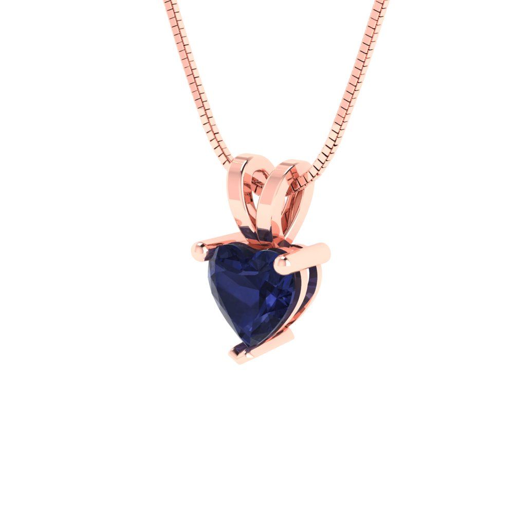 0.5cttw Heart Cut Blue Sapphire Gold-Plated 925 Silver Pendant and 18" Box-Chain Necklace