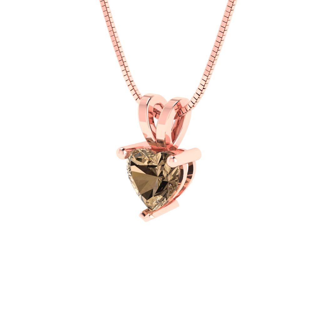 0.5cttw Heart Cut Champagne Gold-Plated 925 Silver Pendant and 18" Box-Chain Necklace