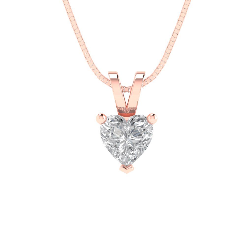 0.5cttw Heart Cut Clear Gold-Plated 925 Silver Pendant and 18" Box-Chain Necklace