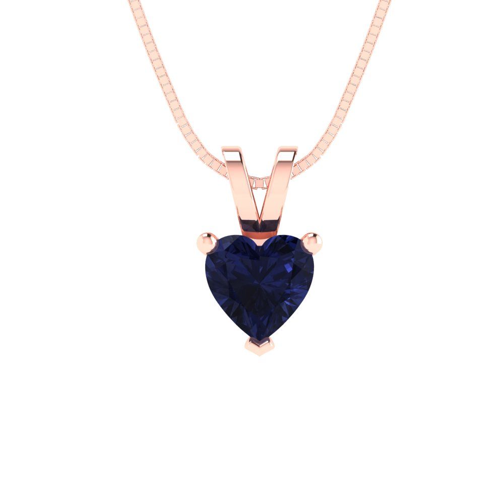 0.5cttw Heart Cut Blue Sapphire Gold-Plated 925 Silver Pendant and 18" Box-Chain Necklace
