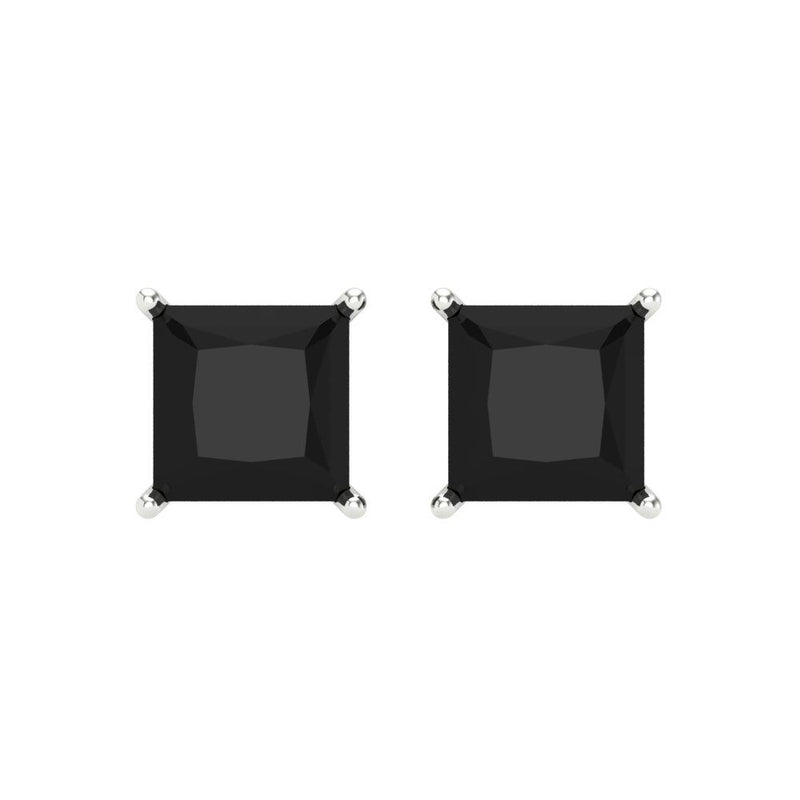 2 ct Brilliant Princess Cut Solitaire Studs Natural Onyx Stone White Gold Earrings Screw back