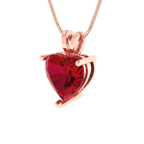 2.0 ct Brilliant Heart Cut Solitaire Simulated Ruby Stone Rose Gold Pendant with 18" Chain