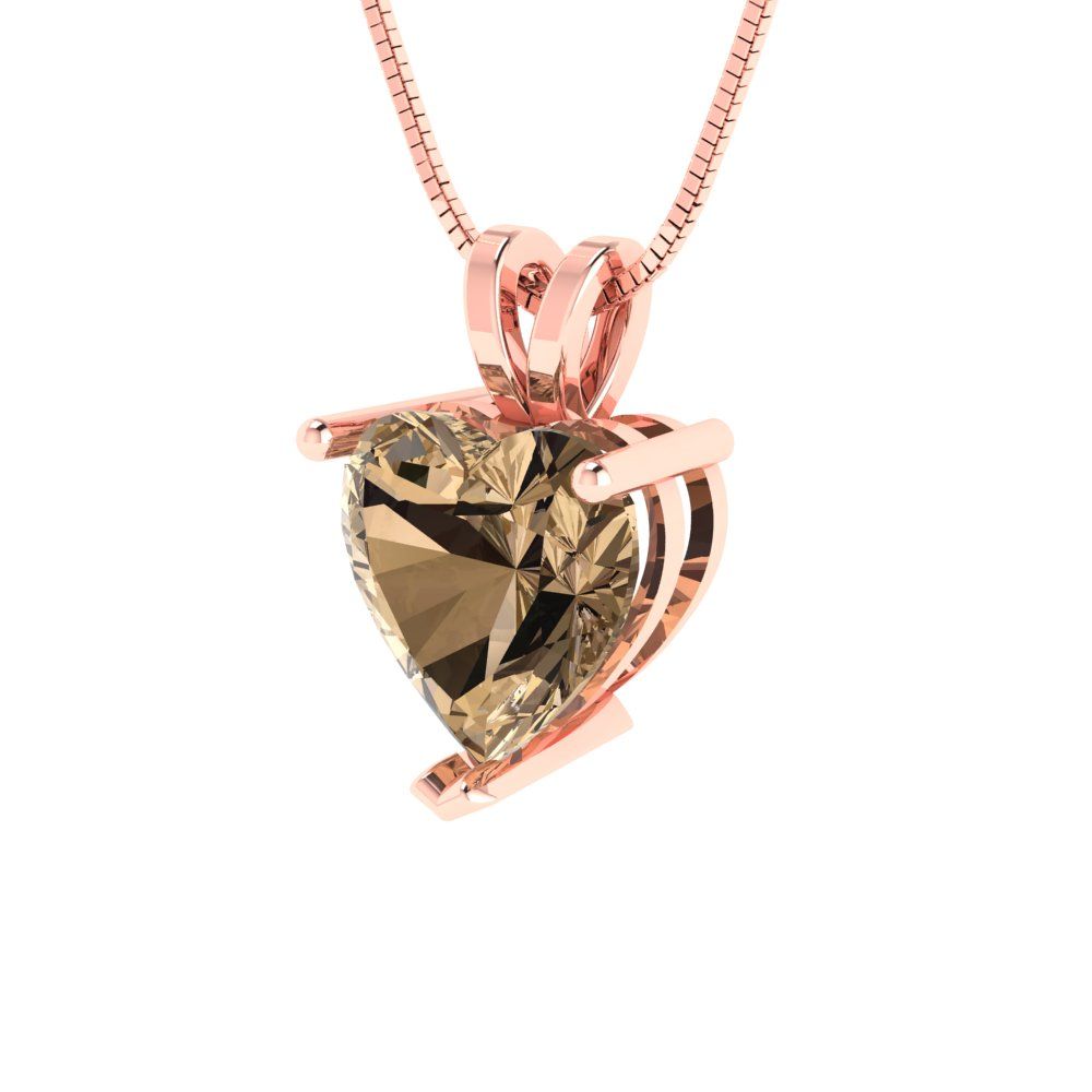 2cttw Heart Cut Champagne Gold-Plated 925 Silver Pendant and 18" Box-Chain Necklace