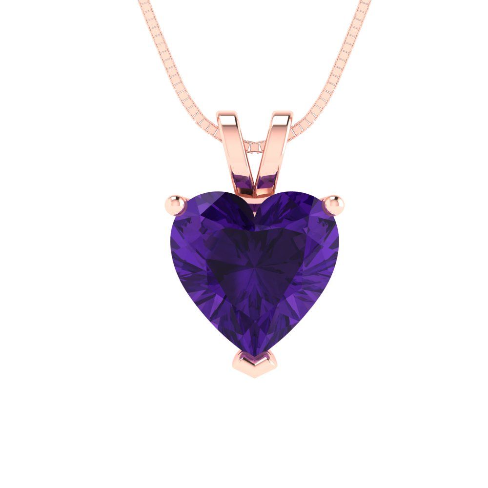 2cttw Heart Cut Amethyst Gold-Plated 925 Silver Pendant and 18" Box-Chain Necklace
