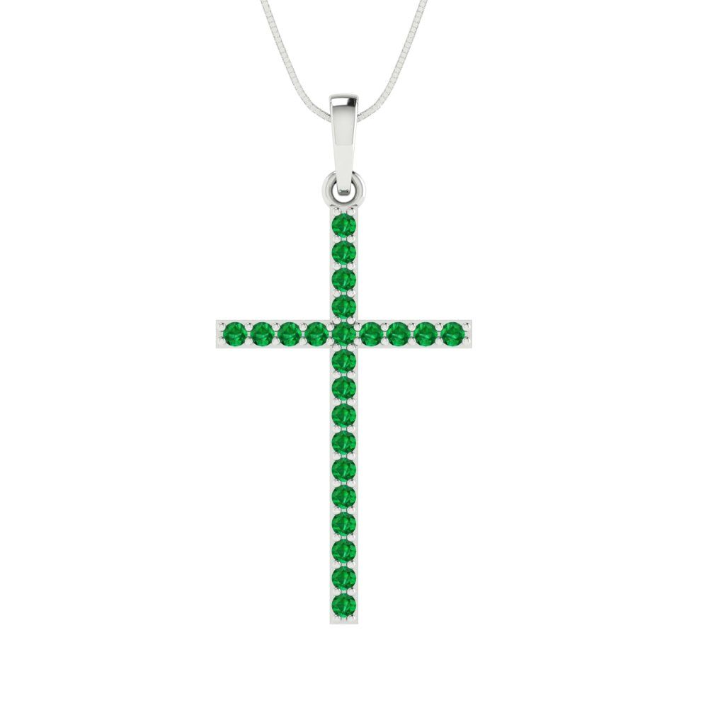 0.575cttw Round Cut Emerald Gold-Plated 925 Silver Pendant and 18" Box-Chain Necklace