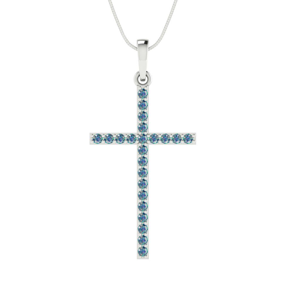 0.575cttw Round Cut Blue Moissanite Gold-Plated 925 Silver Pendant and 18" Box-Chain Necklace