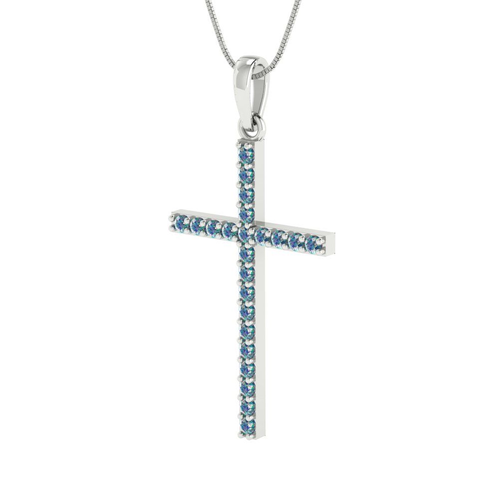 0.575cttw Round Cut Blue Moissanite Gold-Plated 925 Silver Pendant and 18" Box-Chain Necklace