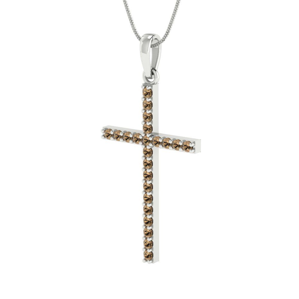 0.575cttw Round Cut Champagne Gold-Plated 925 Silver Pendant and 18" Box-Chain Necklace