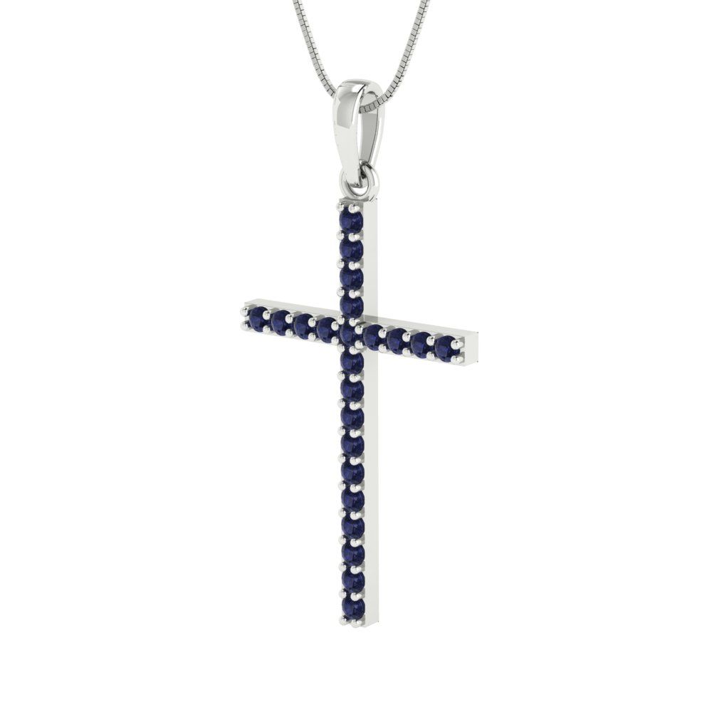 0.575cttw Round Cut Blue Sapphire Gold-Plated 925 Silver Pendant and 18" Box-Chain Necklace