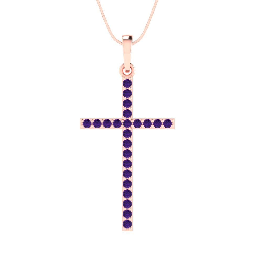 0.575cttw Round Cut Amethyst Gold-Plated 925 Silver Pendant and 18" Box-Chain Necklace