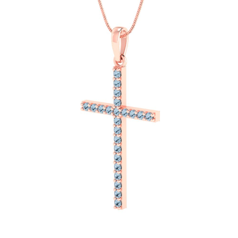 0.575cttw Round Cut Blue Gold-Plated 925 Silver Pendant and 18" Box-Chain Necklace
