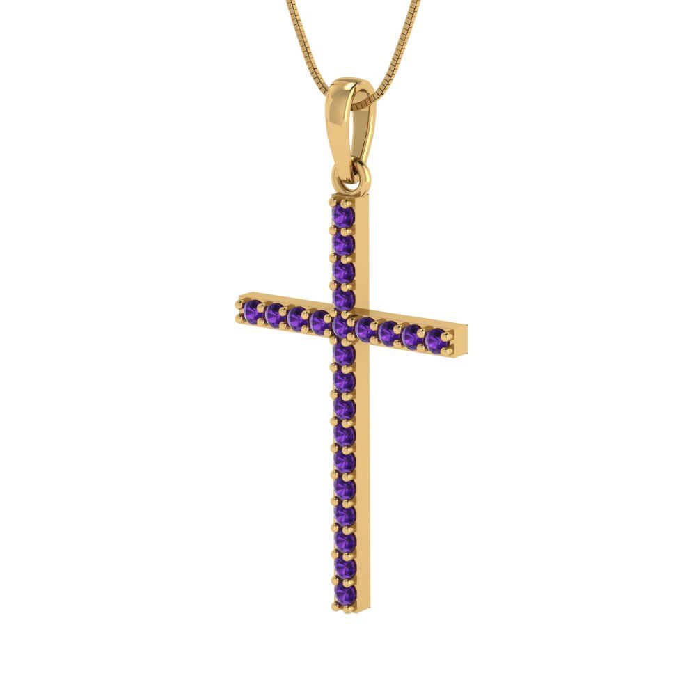 0.575cttw Round Cut Amethyst Gold-Plated 925 Silver Pendant and 18" Box-Chain Necklace