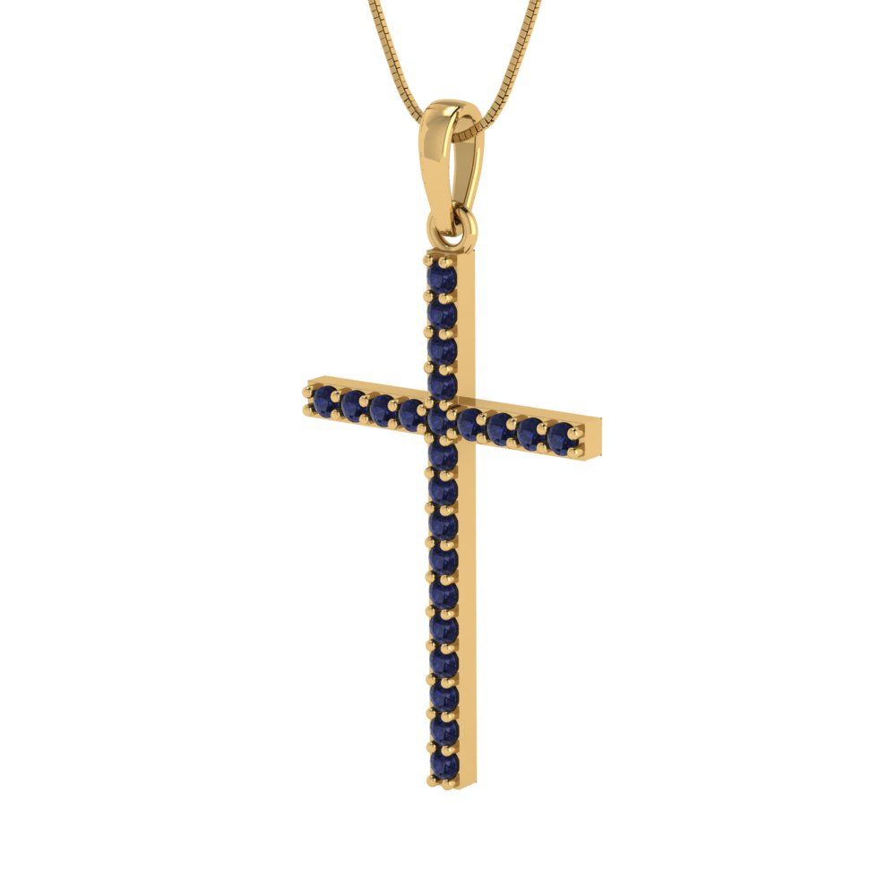 0.575cttw Round Cut Blue Sapphire Gold-Plated 925 Silver Pendant and 18" Box-Chain Necklace