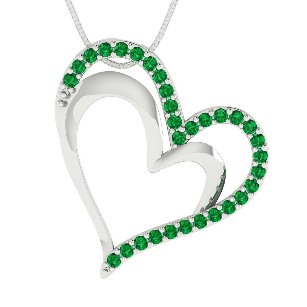 0.31cttw Round Cut Emerald Gold-Plated 925 Silver Pendant and 18" Box-Chain Necklace