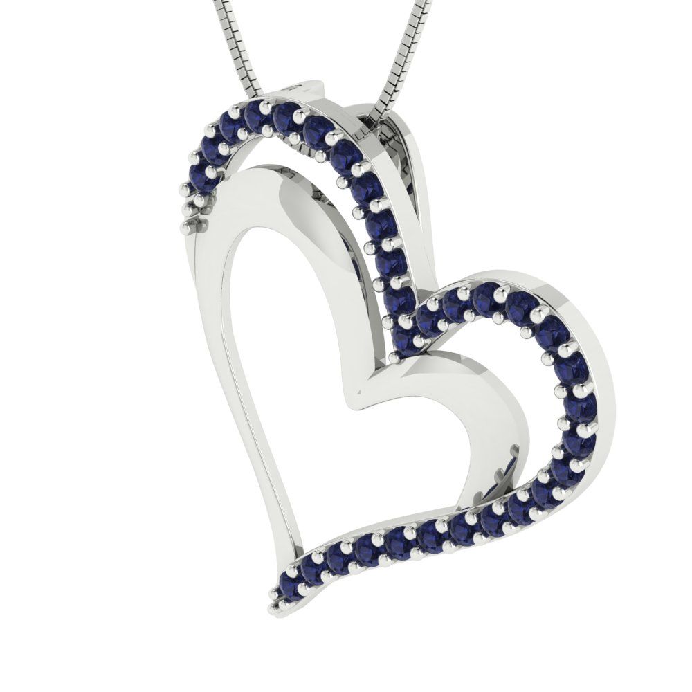 0.31cttw Round Cut Blue Sapphire Gold-Plated 925 Silver Pendant and 18" Box-Chain Necklace