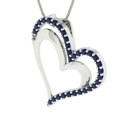 0.31cttw Round Cut Blue Sapphire Gold-Plated 925 Silver Pendant and 18" Box-Chain Necklace