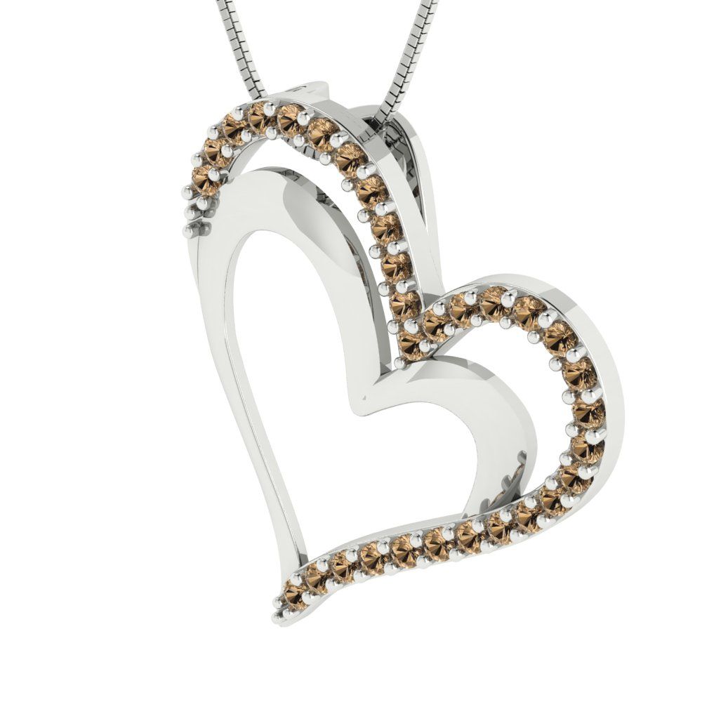 0.31cttw Round Cut Champagne Gold-Plated 925 Silver Pendant and 18" Box-Chain Necklace