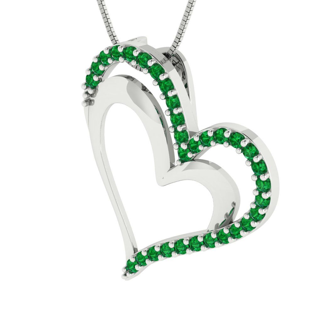 0.31cttw Round Cut Emerald Gold-Plated 925 Silver Pendant and 18" Box-Chain Necklace