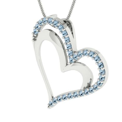 0.31cttw Round Cut Blue Gold-Plated 925 Silver Pendant and 18" Box-Chain Necklace